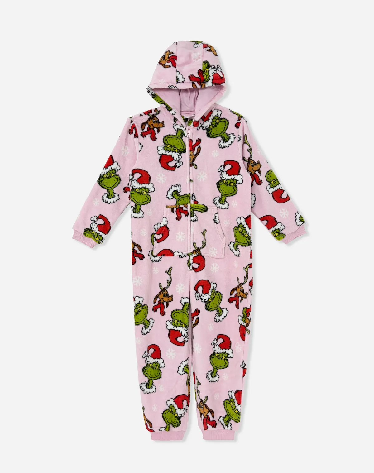 Kids Grinch Christmas Hooded Fleece Onesie