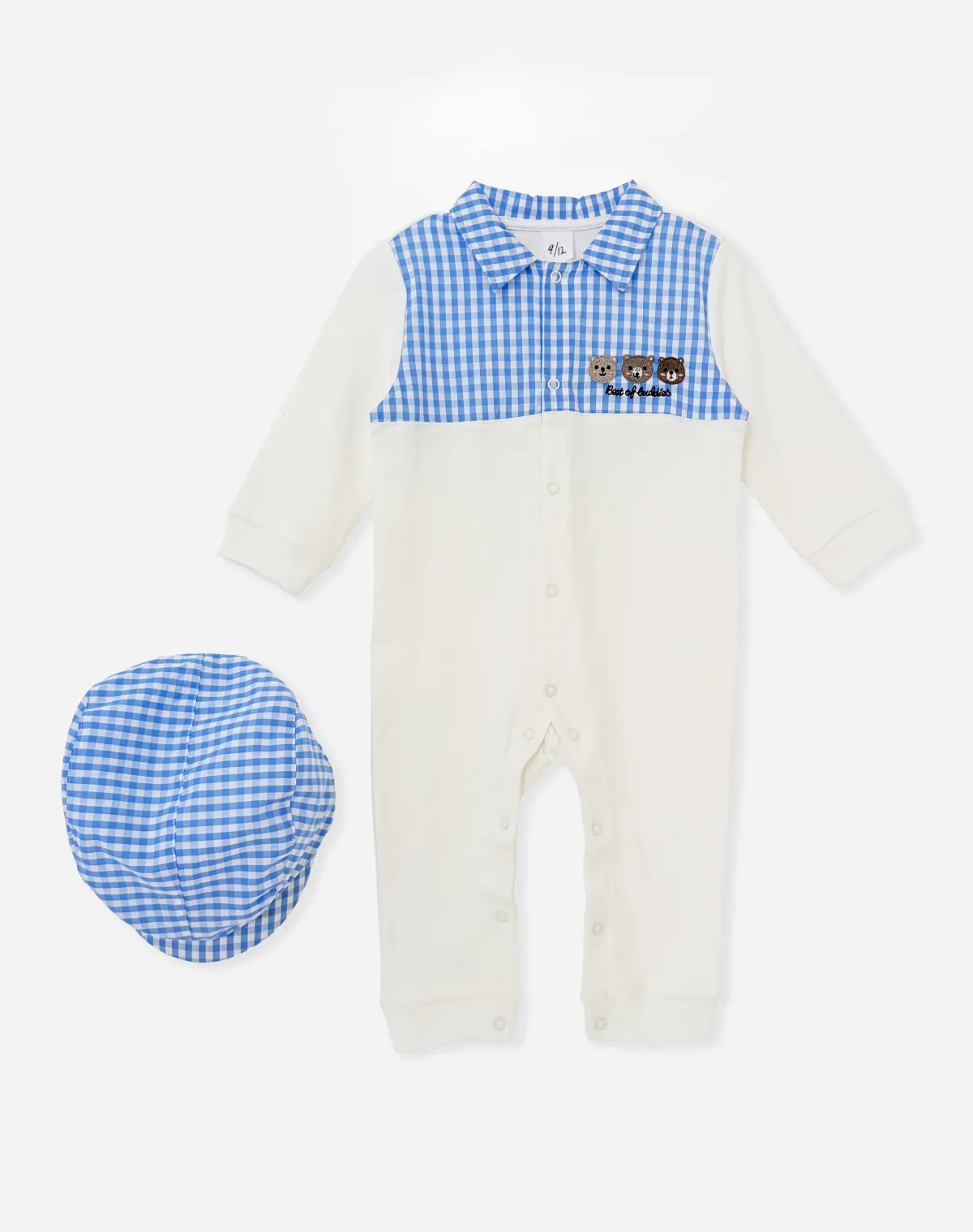 2pk Baby Boy Checkered Romper & Hat Set