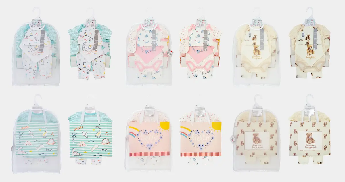 8pk Newborn Gift Set, Short Sleeve Bodysuit, Pants, Bib, Hat, Mittens, Socks, Mesh Bag & Gift Bag