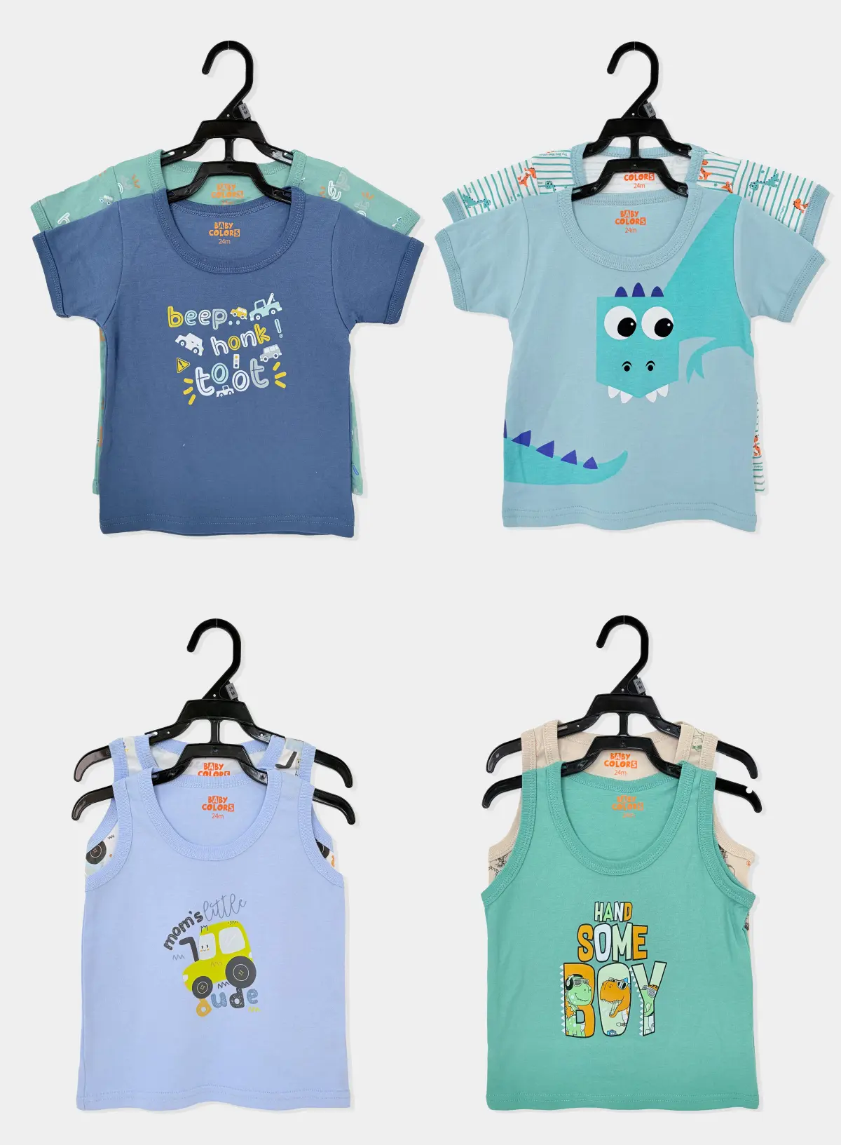 2pk Toddler Boys Summer Tops, Dinosaur & Truck Cartoon Print Short Sleeve Tees & Tank Tops