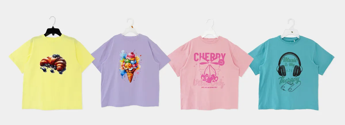 Kids Short Sleeve T-Shirts, Croissant Ice Cream Cherry Headphone Cute Graphic Tees