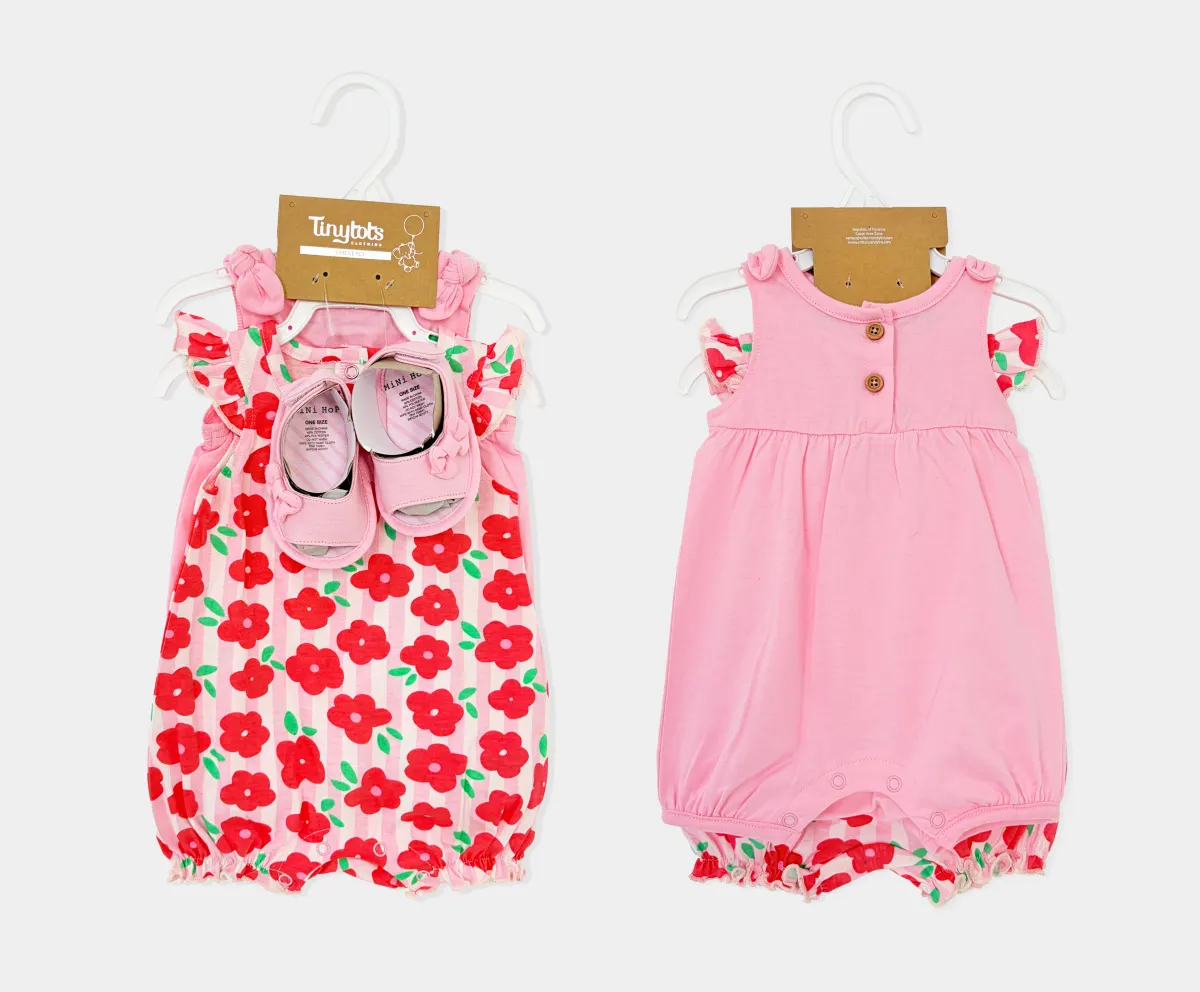 3pk Baby Sleeveless Bubble Romper and Shoe Set