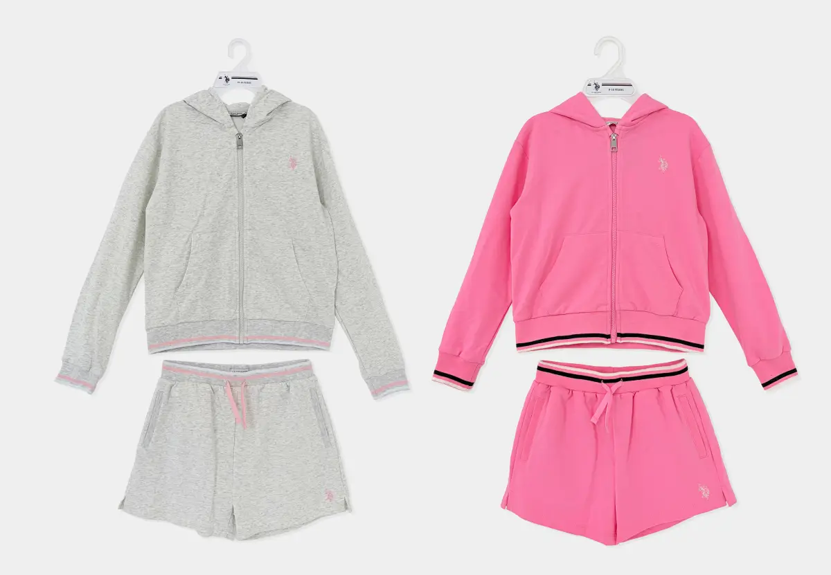 2pk Girls Zip Up Hoodie & Shorts Set