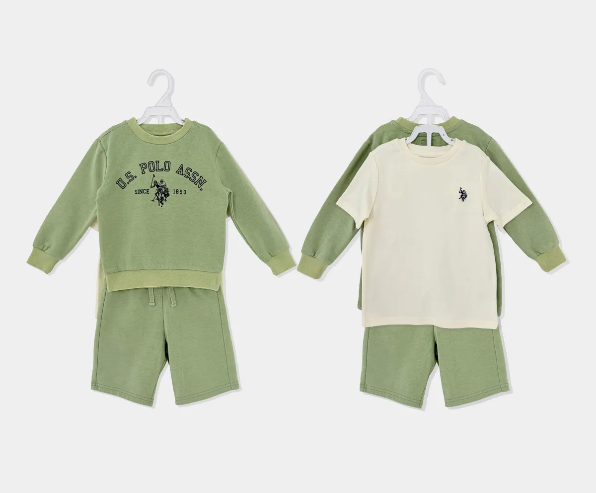 3pk  Boy&nbsp;Outfit Sets Long Sleeve Sweatshirt, Short Sleeve Tee & Shorts