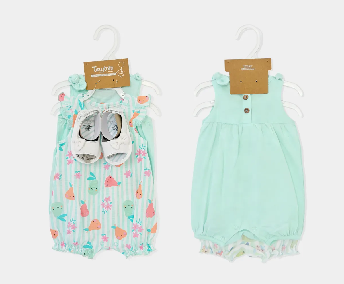 2pk Fruit Striped Baby Girl Romper & Shoe Sets