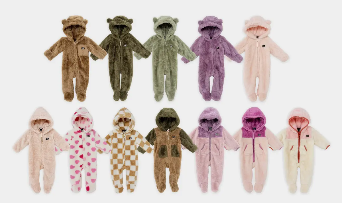 Baby Fuzzy Sherpa Hooded Footed Zipper Jumpsuit with Bear Ears