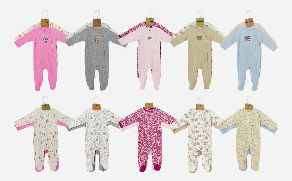 10pk Baby Waffle Knit Zip Footed Sleepsuit, Long Sleeve Jumpsuit