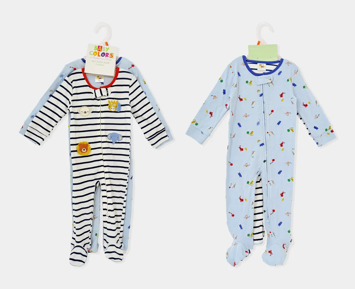 2pk Baby Boy Long Sleeve Footed Zip Romper