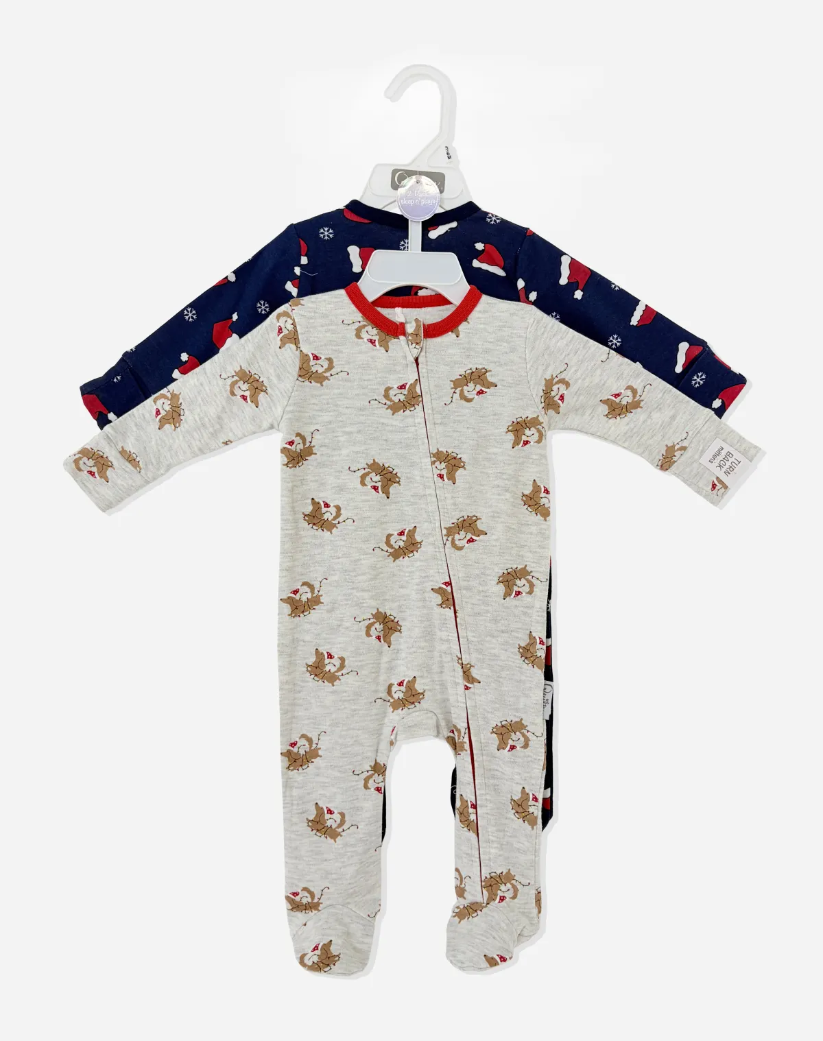 2pk Baby Christmas Footed Zipper Romper