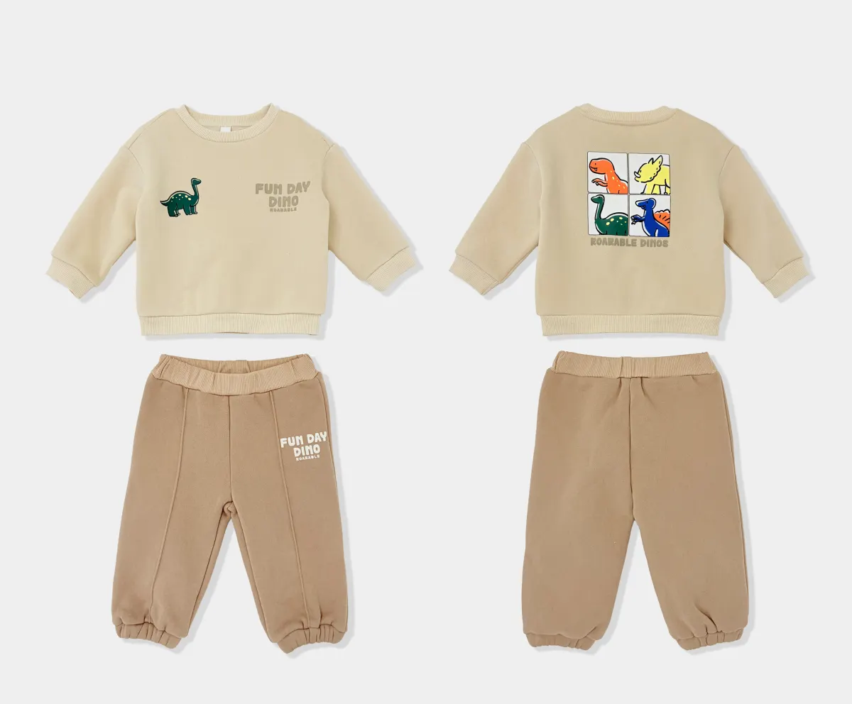 2pk Baby Boy Animal Graphic Long Sleeve Sweatshirt & Full Length Jogger Pants Set