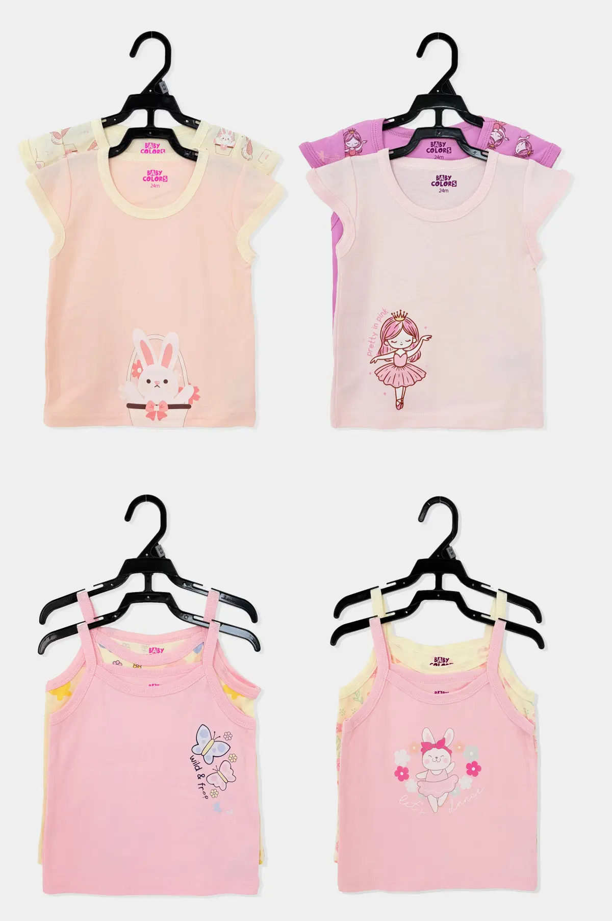 2pk Baby Girls T-shirt and Tank Top Set, Cute Graphic Kids Casual Tops