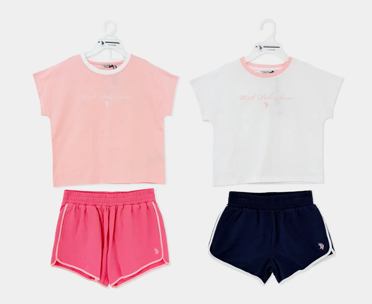 2pk Girls Ringer Tee & Side Stripe Shorts Set