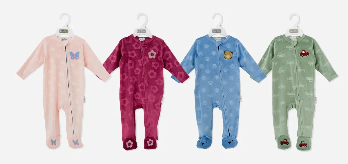 Newborn Zip Footed Sleeper, Velvet Long Sleeve Baby Romper