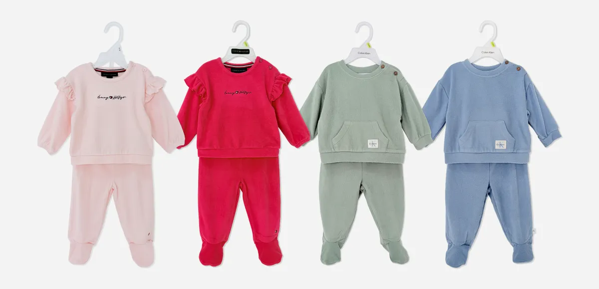 2pk Baby Terry Cloth Long Sleeve Top & Footed Pants Outfit Set