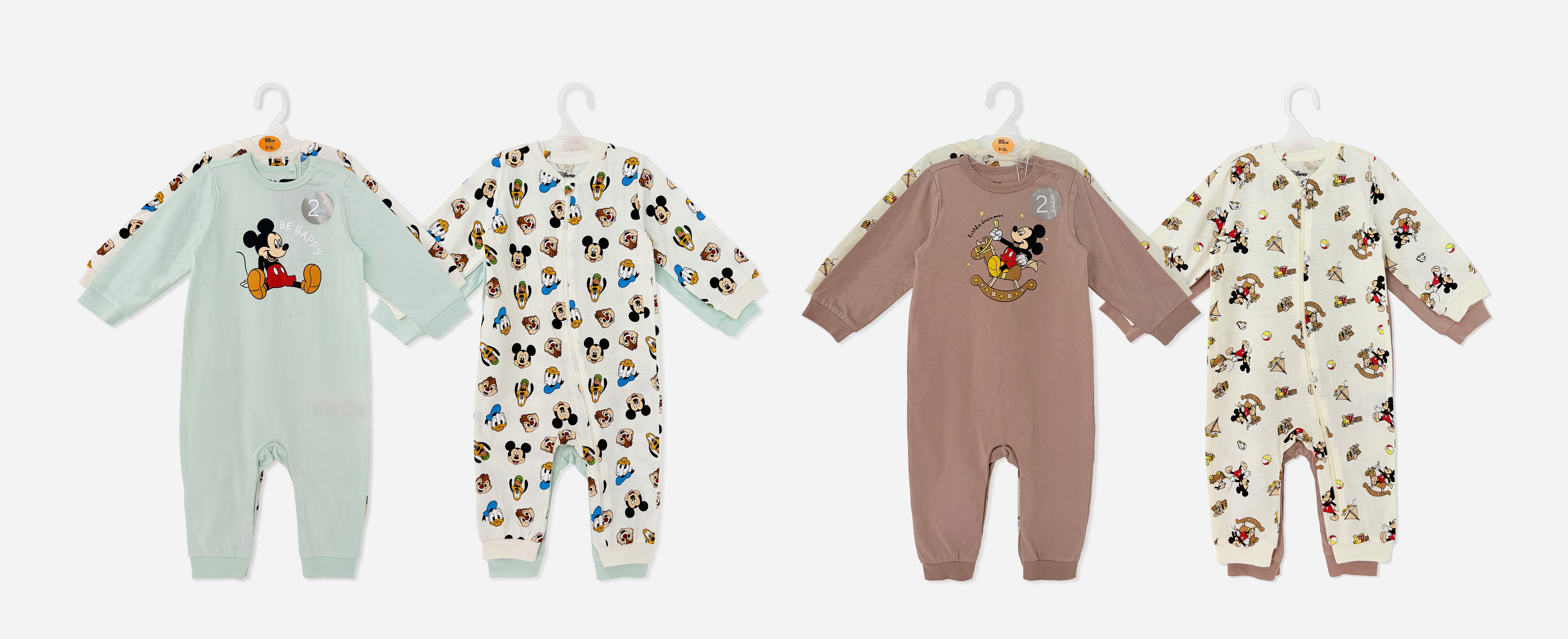 2pk Disney Mickey Graphic Baby Long Sleeve Sleeper Sets