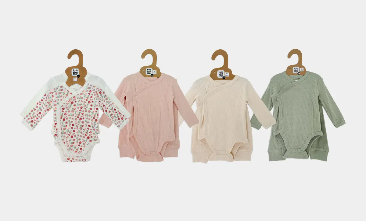 4pk Baby Ribbed Long Sleeve Side Snap Bodysuit, Floral & Solid Wrap Onesie Set