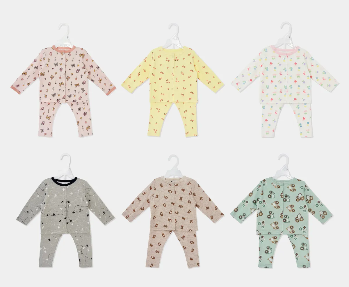 2pk Baby Long Sleeve Top & Pants , Cute Cartoon Prints